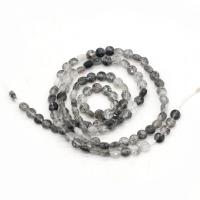 Natuurlijke Quartz sieraden kralen, Black Rutilated Quartz, Rond plat, DIY & gefacetteerde, gemengde kleuren, 4mm, Per verkocht 38 cm Strand