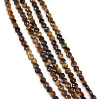 Tiger Eye pärlor, Flat Round, naturlig, DIY & fasetterad, blandade färger, 6mm, Såld Per 38 cm Strand