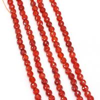 Přírodní Red Achát korálky, Flat Round, DIY & tváří, červený, 6mm, Prodáno za 38 cm Strand