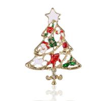 Broches de Noël, alliage de zinc, arbre de noël, Placage de couleur d'or, Conception de Noël & émail & creux, multicolore, 43x60mm, Vendu par PC