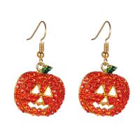 Boucle d'oreille strass, alliage de zinc, Citrouille, Placage de couleur d'or, Halloween Design & pour femme & avec strass, orange rougeâtre, 23x24mm, Vendu par paire