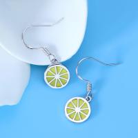 Brass Drop Earring with Epoxy Sticker Lemon silver color plated for woman silver color Sold By Pair