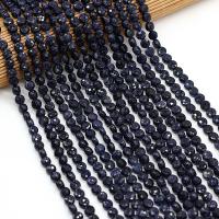 Blue Goldstone Beads, Blauwe zandsteen, Rond plat, DIY & gefacetteerde, zwart, 6mm, Per verkocht 38 cm Strand