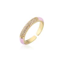 Cubic Zircon Brass Finger Ring 18K gold plated Adjustable & micro pave cubic zirconia & for woman & enamel 18mm Sold By PC