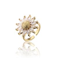 Cubic Zircon Messing fingerring, Solsikke, 18K forgyldt, Justerbar & Micro Pave cubic zirconia & for kvinde, 21mm, Solgt af PC