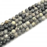 Black Silk Stone Bead, Runde, poleret, du kan DIY, sort, Solgt Per 38 cm Strand