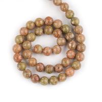 Perles unakite, Rond, poli, DIY, couleurs mélangées, Vendu par 38 cm brin