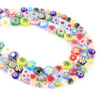 Millefiori Slice Lampwork Beads Millefiori Lampwork Flat Round printing DIY mixed colors Sold Per 38 cm Strand