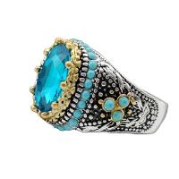 Finger Ring turquoise, Sinc Alloy, le Sapphire & turquoise, plátáilte, jewelry faisin & méid éagsúla do rogha & do bhean, gorm, Díolta De réir PC