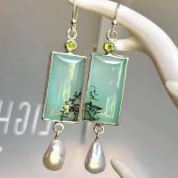 Pendientes de Aleación de Zinc, con Artificial+Opal & Perlas plásticas, chapado, Joyería & para mujer & con diamantes de imitación, 49x10mm, Vendido por Par