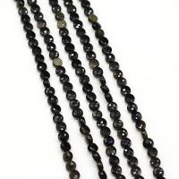 Sort obsidian perler, Flad Rund, du kan DIY & facetteret, sort, 6mm, Solgt Per 38 cm Strand