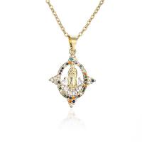 Cubic Zircon Micro Pave Brass Necklace Virgin Mary gold color plated micro pave cubic zirconia & for woman & hollow Length Approx 17.72 Inch Sold By PC