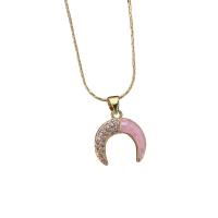 Kubieke Zirkoon Micro Pave Brass Ketting, Messing, met Pink Shell, met 1.96 inch extender keten, Maan, 18K verguld, micro pave zirconia & voor vrouw, 15mm, Lengte Ca 17.72 inch, Verkocht door PC