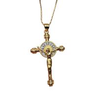 Kubieke Zirkoon Micro Pave Brass Ketting, Messing, met 1.96 inch extender keten, Crucifix Cross, 18K verguld, micro pave zirconia & voor vrouw, 24.50x40mm, Lengte Ca 17.72 inch, Verkocht door PC