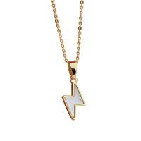 Messing halskettingen, met White Shell, Lightning Symbol, 18K verguld, voor vrouw, 7.50x13mm, Lengte Ca 17.72 inch, Verkocht door PC