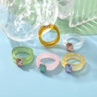 Resin fingerring, mode smykker & for kvinde & med rhinestone, flere farver til valg, 26mm, Solgt af PC