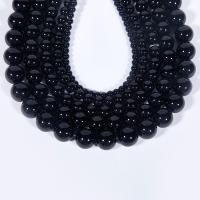 Natural Black Agaat kralen, Zwarte Agaat, Ronde, gepolijst, DIY, zwart, Per verkocht 38 cm Strand