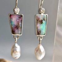 Zinc Alloy Korvakorut, Sinkkiseos, kanssa Keinotekoinen + Opal & Muovi Pearl, päällystetty, muoti korut & naiselle & tekojalokivi, 47x11mm, Myymät Pair