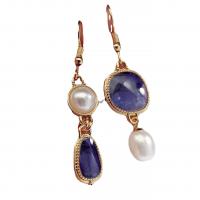 Boucles d'oreilles en alliage de zinc, avec agate synthétique & perle de plastique, Placage, bijoux de mode & pour femme, plus de couleurs à choisir, 50x15mm, Vendu par paire