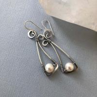 Zinc Alloy Oorbellen, met Plastic Pearl, plated, mode sieraden & voor vrouw, 55x13mm, Verkocht door pair