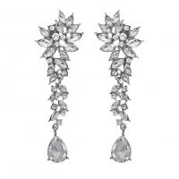 Strass Earring, Messing, plated, voor vrouw & met strass, zilver, 25x80mm, Verkocht door PC