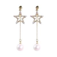 Messing oorhangers, met Plastic Pearl, gold plated, voor vrouw & met strass, 60mm, Verkocht door pair