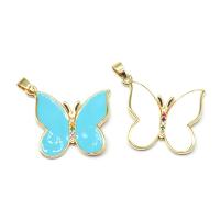 Cubic Zirconia Micro Pave Brass Pendant Butterfly plated micro pave cubic zirconia & enamel Sold By PC