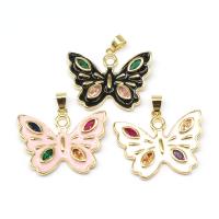 Cubic Zirconia Micro Pave Brass Pendant Butterfly plated micro pave cubic zirconia & enamel Sold By PC