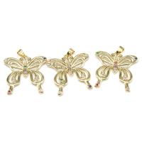 Cubic Zirconia Micro Pave bronze Pingente, cobre, Borboleta, banhado, micro pavimento em zircônia cúbica, multi colorido, 34x34x2mm, vendido por PC