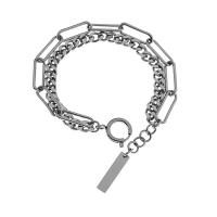 Titanium Steel Bracelet & Bangle with 3cm extender chain Geometrical Pattern polished Double Layer & Unisex silver color Length Approx 18 cm Sold By PC