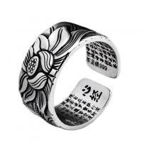 Tailandia Anillo de dedo Cuff, Ajustable & con patrón de flores & para hombre, plateado, 17mm, Vendido por UD