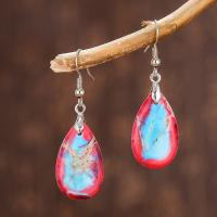 Impression Jasper Drop Earring stainless steel earring hook Teardrop silver color plated Natural & for woman Sold By Pair