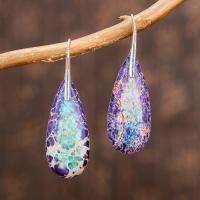 Indruk Jasper Drop Earring, roestvrij staal oorbel haak, Traan, silver plated, Natuurlijk & voor vrouw, meer kleuren voor de keuze, 50x15mm, Verkocht door pair