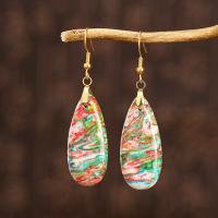 Impression Jasper Drop Earring stainless steel earring hook Teardrop plated for woman Sold By Pair