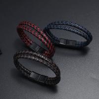 PU Cord Armband, zinklegering magnetlås, pistol svart pläterad, Dubbla lager & flätat armband & Unisex, fler färger för val, 12mm, Längd Ca 21 cm, Säljs av PC