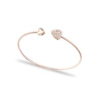 Zinc Alloy Cuff Bangle, med Rhinestone, Heart, forgyldt, for kvinde, flere farver til valg, 60mm, Solgt af PC