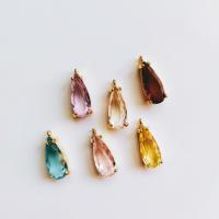 Colgantes de la joyería de cobre amarillo, Vidrio, con metal, Gota, chapado en color dorado, facetas, más colores para la opción, 7.50x6x18mm, 100PCs/Bolsa, Vendido por Bolsa