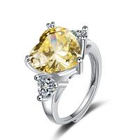 Cubic Zircon Brass δάχτυλο του δακτυλίου, Ορείχαλκος, με Cubic Zirconia, Καρδιά, επιπλατινωμένα, για τη γυναίκα, ασήμι, νικέλιο, μόλυβδο και κάδμιο ελεύθεροι, 16x13mm, Sold Με PC