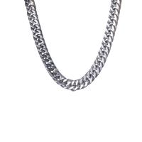 Collier d'acier titane, poli, unisexe & chaîne de gourmette, argent, 9mm, Longueur Environ 50 cm, Vendu par PC