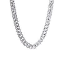 Zinc Alloy Chain halskæde, med Rhinestone, sølvfarvet forgyldt, Unisex & bremse kæde, sølv, 13mm, Længde Ca. 46 cm, Solgt af PC