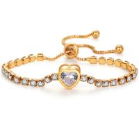 Zinc Alloy armbånd, Heart, forgyldt, Justerbar & for kvinde & med rhinestone, flere farver til valg, Længde 22.5 cm, Solgt af PC