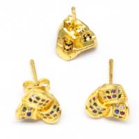 Cubic Zirconia Micro Pave Latão Brinco, cobre, Triângulo, micro pavimento em zircônia cúbica & para mulher, dourado, 15x9mm, vendido por par