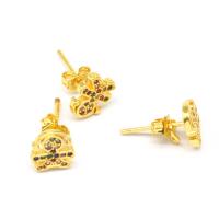 Boucles d'oreilles en laiton zircon cubique pavent, pavé de micro zircon & pour femme, doré, 13x8x7mm, Vendu par paire