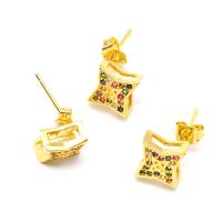 Cubic Zirconia Micro Pave Brass Earring micro pave cubic zirconia & for woman golden Sold By Pair