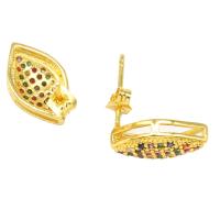 Boucles d'oreilles en laiton zircon cubique pavent, pavé de micro zircon & pour femme, doré, 15x14x13mm, Vendu par paire