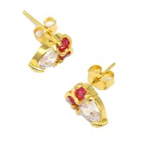 Boucles d'oreilles en laiton zircon cubique pavent, pavé de micro zircon & pour femme, doré, 16x11x7mm, Vendu par PC