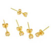 Cubic Zircon ( CZ ) Stud Earring, Mässing, micro bana cubic zirconia & för kvinna, gyllene, 16x4mm, Säljs av Par