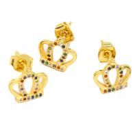 Cubic Zirconia Micro Pave Brass Earring Crown micro pave cubic zirconia & for woman golden Sold By Pair