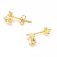 Boucles d'oreilles en laiton zircon cubique pavent, pavé de micro zircon & pour femme, doré, 16x7mm, Vendu par paire