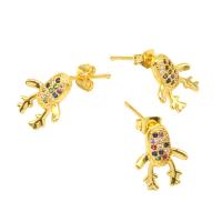 Boucles d'oreilles en laiton zircon cubique pavent, pavé de micro zircon & pour femme, doré, 13x13x10mm, Vendu par paire